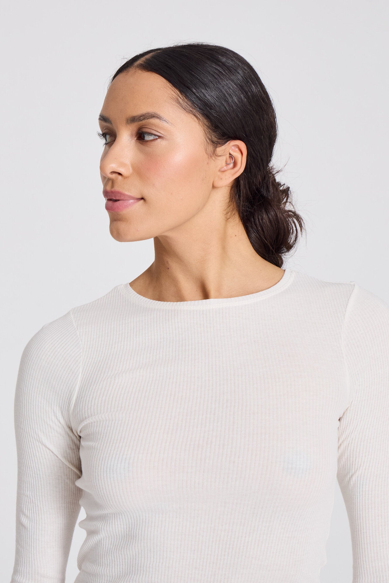 Lise rib langærmet t-shirt - Off White